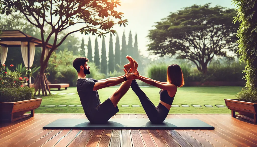 Partner Boat Pose in yoga poses for 2