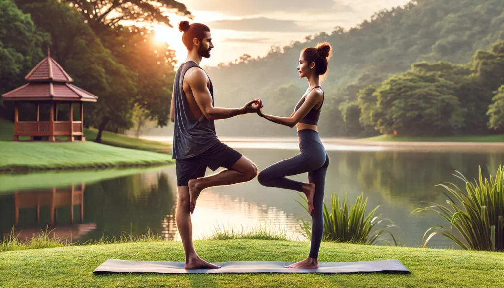 Partner Tree Pose in yoga poses for 2